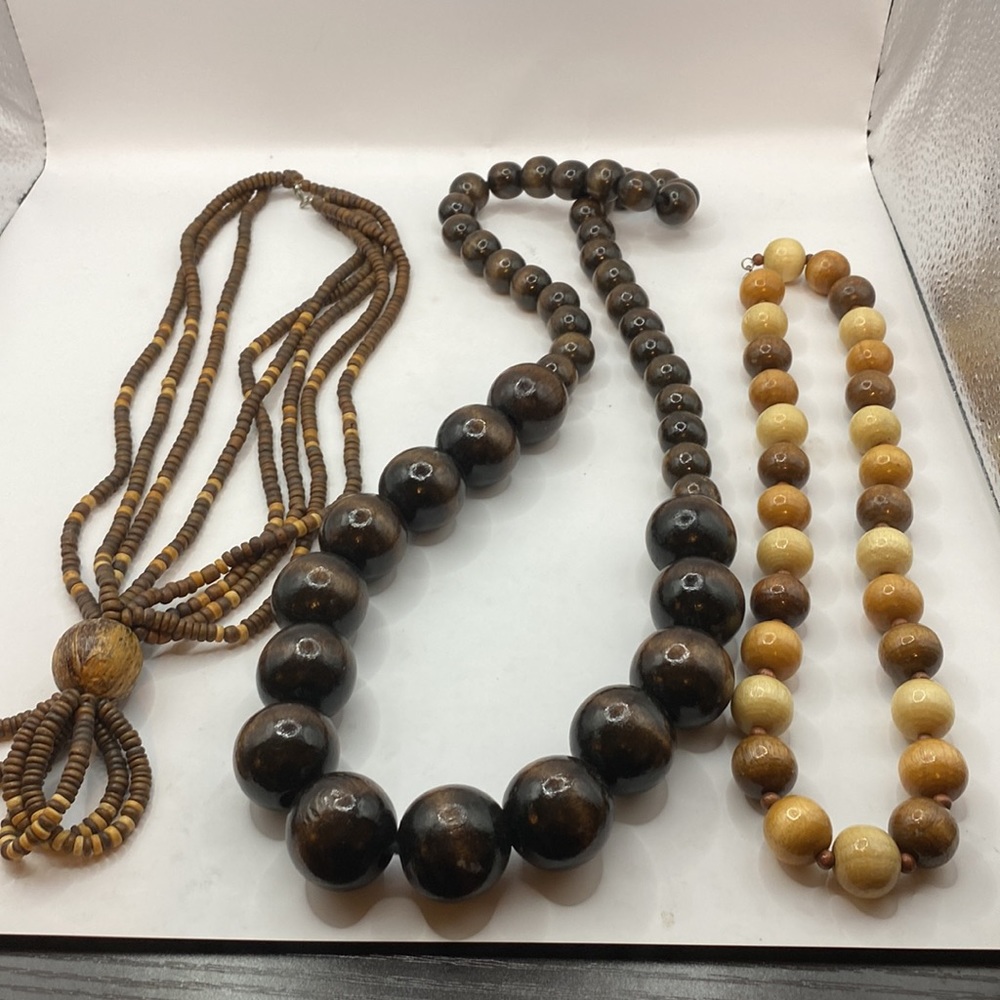 Unique vintage wooden necklace lot of 3, great for any season!